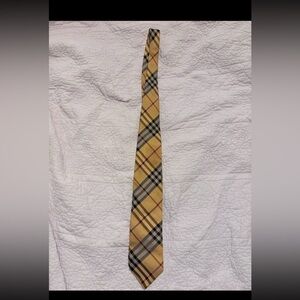 Burberry 100% Silk Gold, Black, Burgandy Plaid Silk Tie